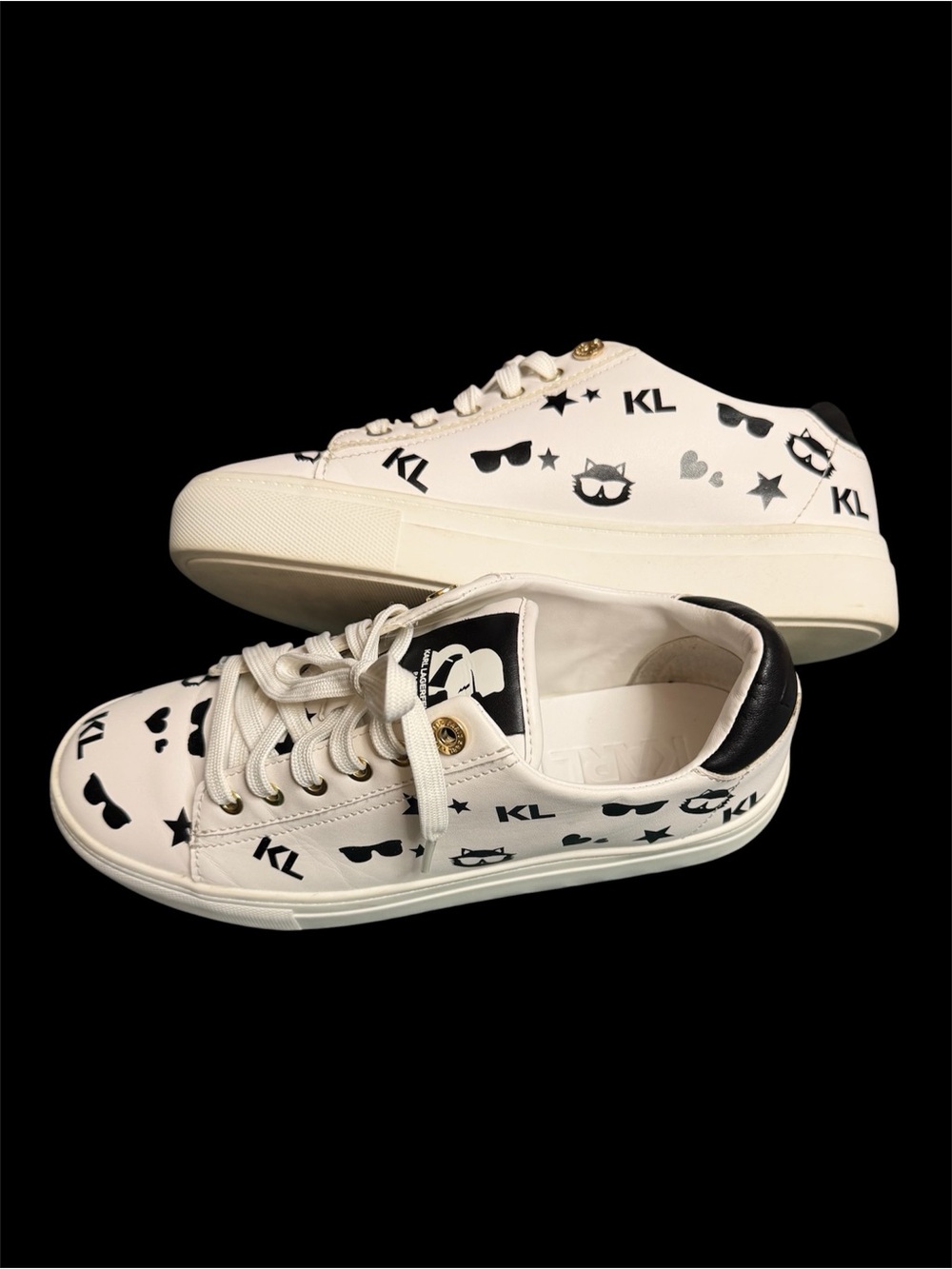 Karl Lagerfeld Paris Woman’s White Low-Top Sneakers with Black Logo Icons Sz 7.5 - Picture 6 of 11